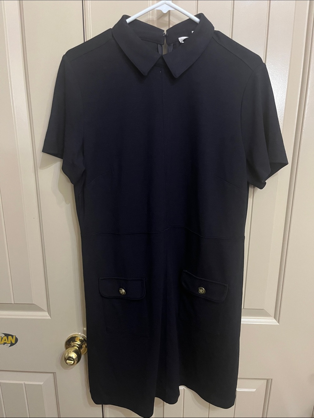 LOFT Black Short Sleeve Collared Mini Dress with Front Flap Pockets NWT